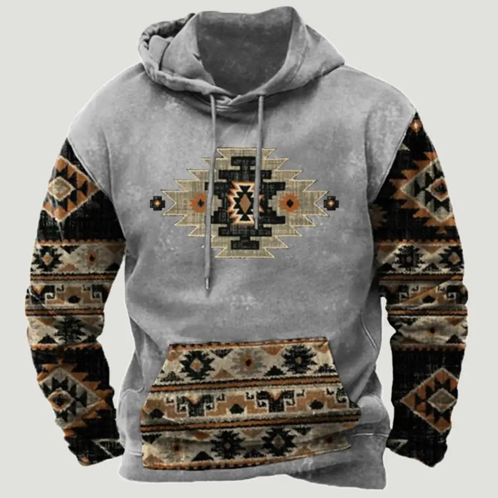Vintage Sweatshirt 3D Colorblock Aztec Ethnic Hoodies Loose Men/WOMEN Hoodie Holiday Kids Long Sleeve Coat Men Clothing