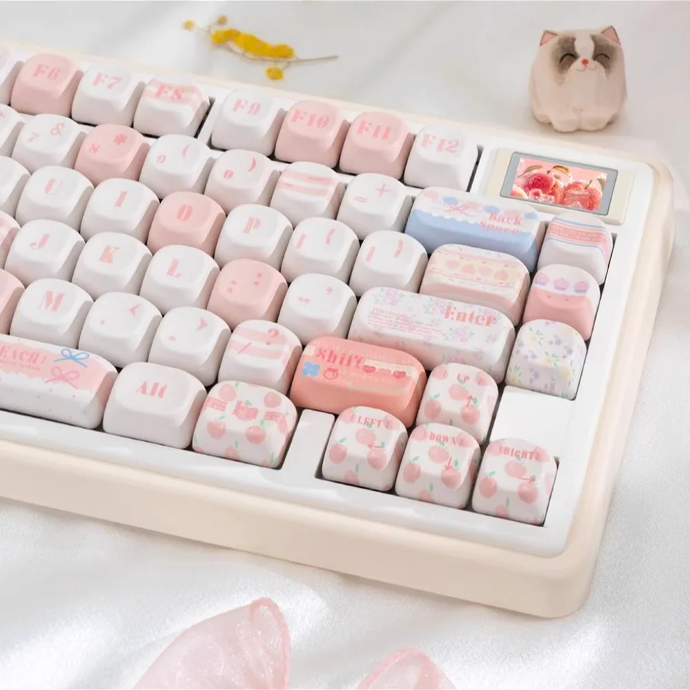 131 Keycaps MOA Peach Soda Pink Keyboard Caps for MX Mechanical Keyboards Customizable Gaming Keycaps