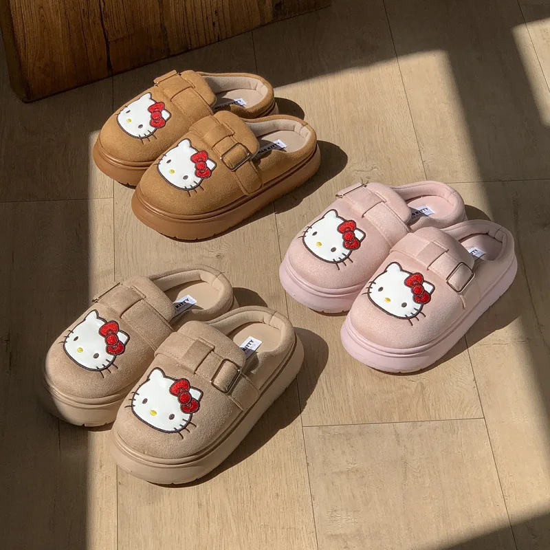 

Детские тапочки, домашняя обувь, хлопковая зимняя обувь с рисунком кота для детей, нескользящая теплая розовая коричневая обувь, размер 36-41