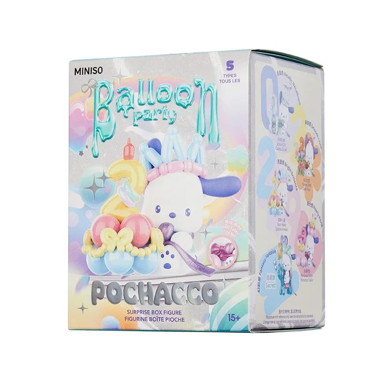 MINISO Pochacco globo serie de fiesta de carnaval, caja ciega, piezas de decoración, juguetes de coche Kawaii, regalos de cumpleaños para niños