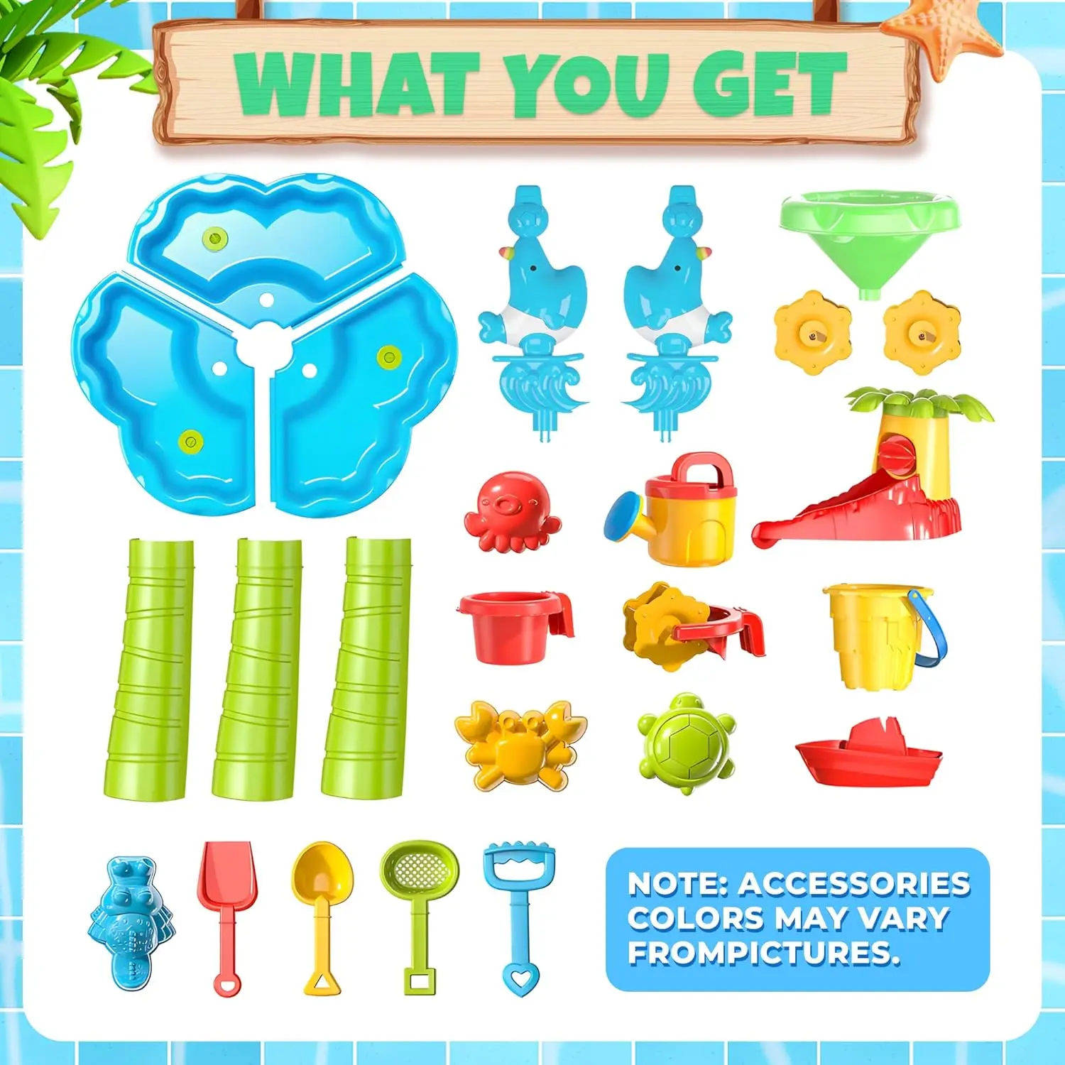 유아용 워터 테이블, 물 및 모래 활동 감각 놀이 세트, 12 개 액세서리 포함, 3 in 1, 여름 야외 수영장