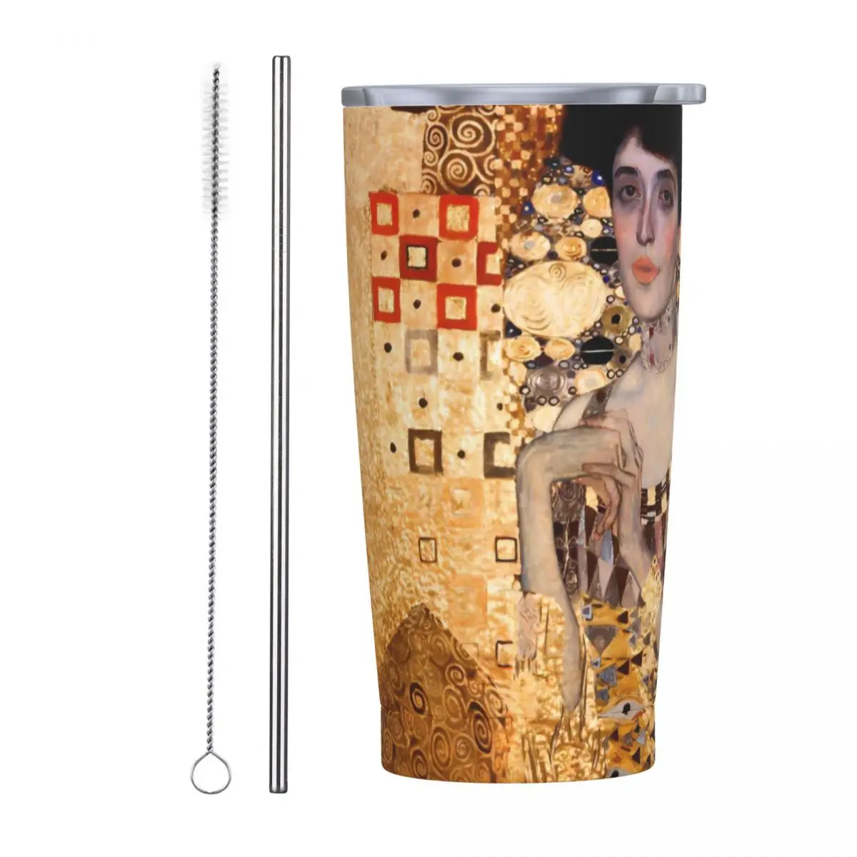 Gustav Klimt Art Stainless Steel Tumbler Portrait of Adele Travel Car Mugs Thermal Mug Portable Cold Drink Milk Tea Water Bottle