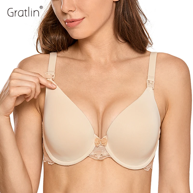 Gratlin Women\'s Breastfeeding Lightly Padded Bra Underwire Maternity Nursing Lace Lingerie B C D DD E 34 36 38 40 42