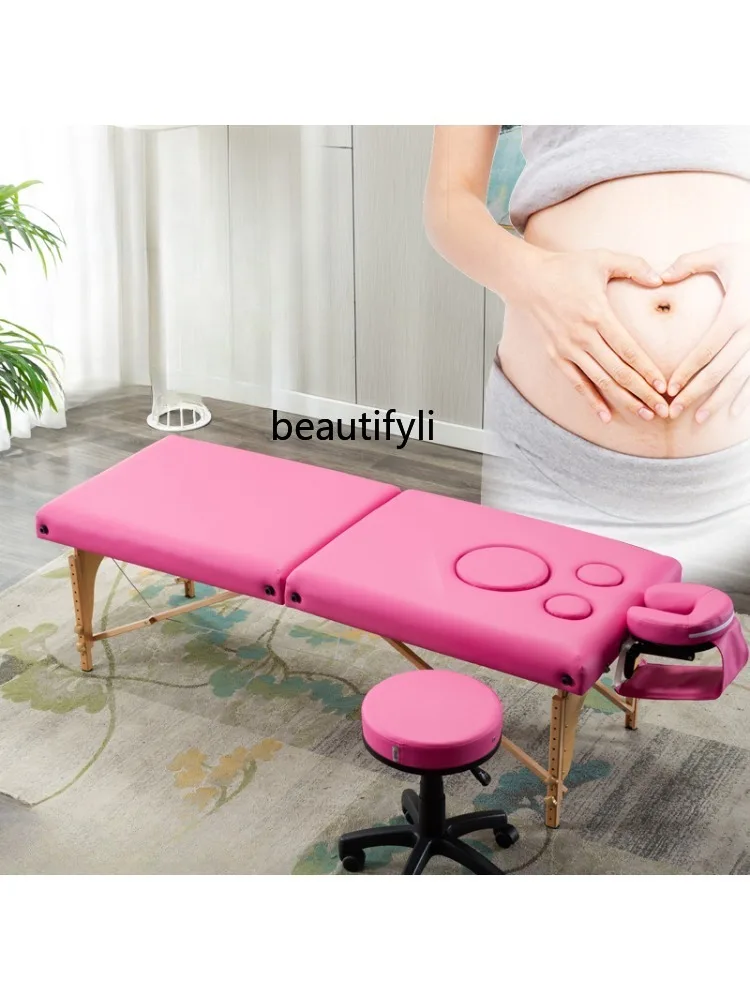 Folding Massage Bed Massage Physiotherapy Bed Beauty Salon with Chest Hole Special Needle Moxibustion Fumigation Solid Wood Bed