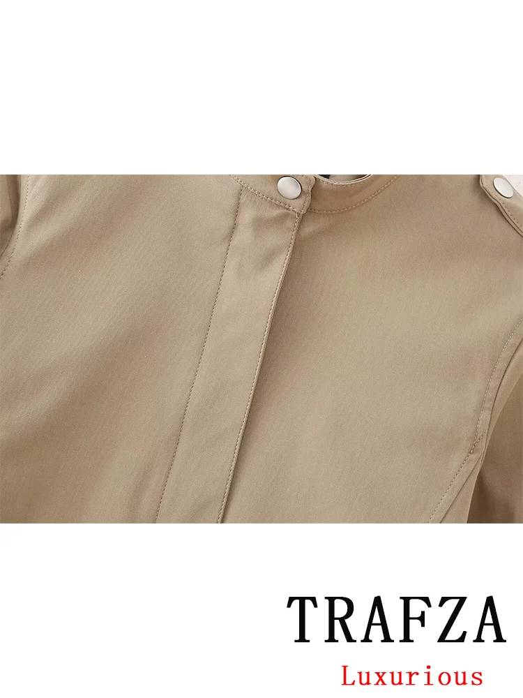 TRAFZA Casual Solid Chic Women Suit O-Neck Zipper Short Jacket Pockets Loose Straight Shorts New Fashion 2024 Spring Sets