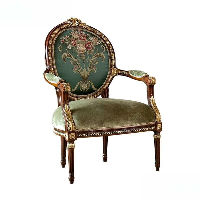 Classical solid wood, villa dark green flowers elegant, brown, sofa combination