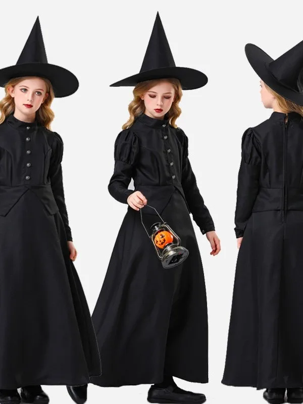 

New loween Children's Magician Witch Cosplay Stage Performance Costume eup Ball Parent-Child Outfit Chinese Production