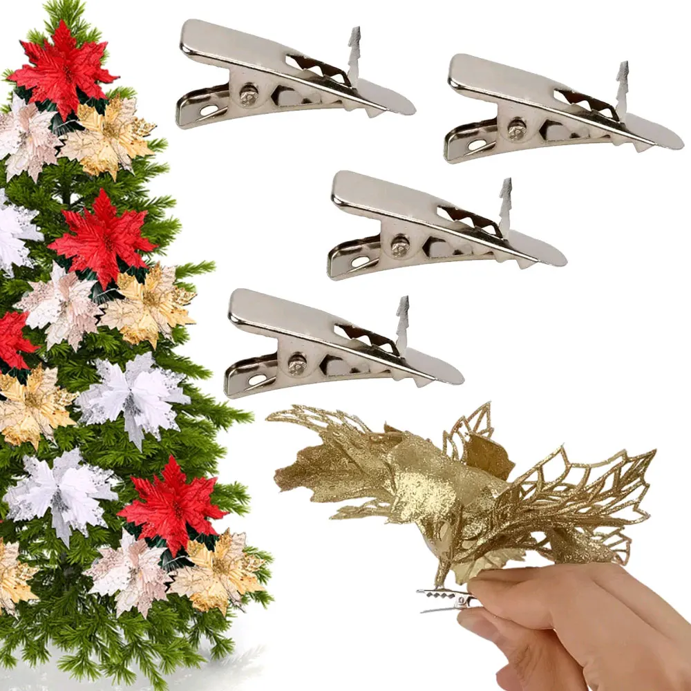 

50Pcs Mini Metal Clips for Christmas Flowers Christmas Tree Flower Ornament Fixed Clip Xmas Wreath/Garland Decoration Home Decor