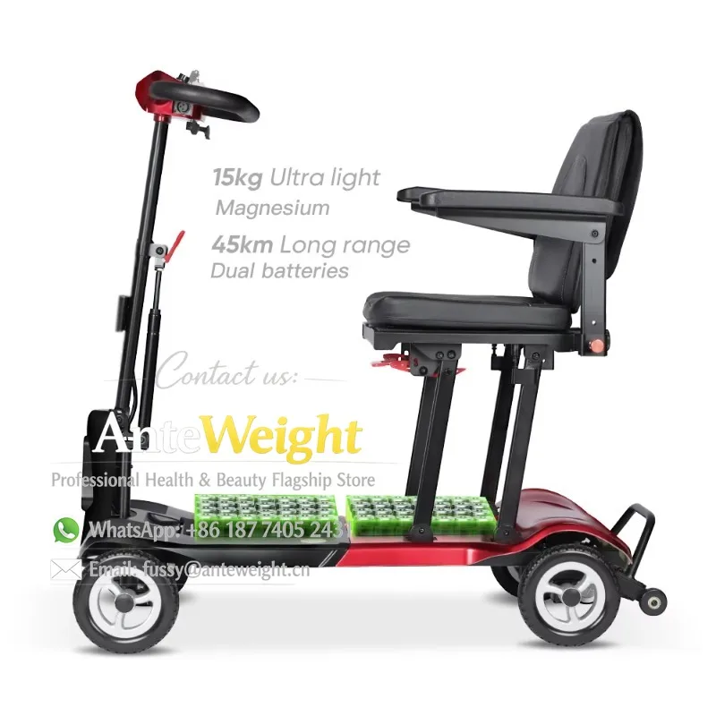 Lightweight 4 Wheel 45KM Long Range Dual Lithium Batteries Electric Scooter Airplane-Friendly Portable Foldable Mobility Scooter