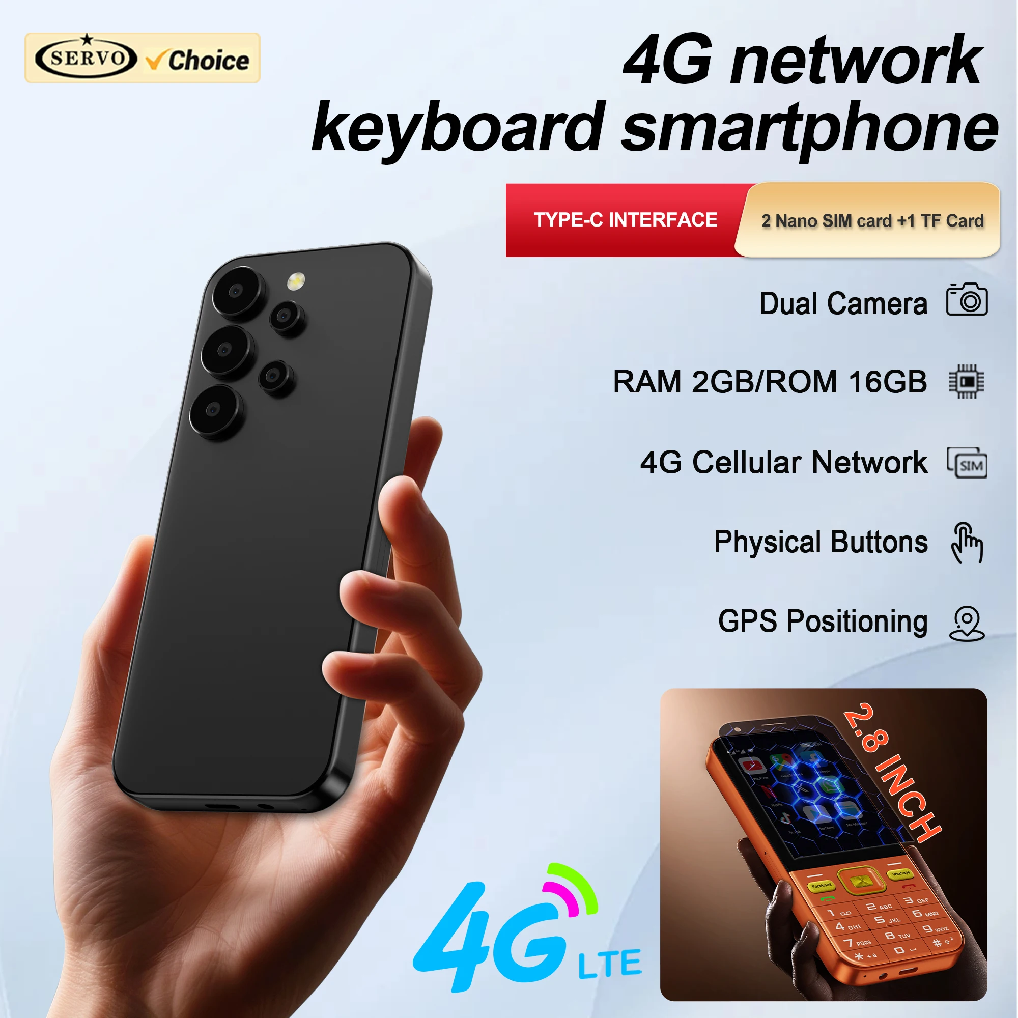 SERVO F8 Ultra 4G LTE Android Touch Screen Smartphone 2.8 Inch 2GB+16GB Dual SIM Camera FM Radio Play Store Android Backup Phone