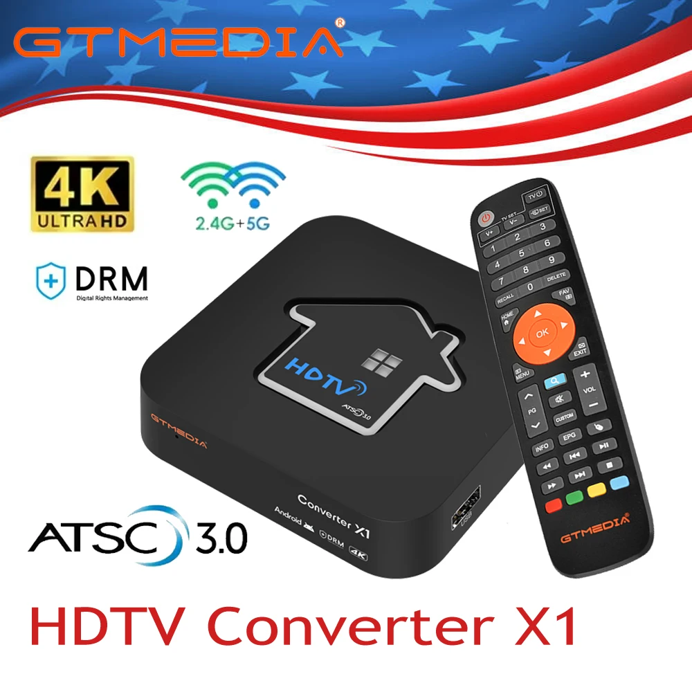 

GTMEDIA ATSC3.0 HDTV Converter X1 TV Box 2GB+32GB Amlogic S905Y4-B ATSC3.0 4K DRM Tuner DVR Recording Suitable for the US