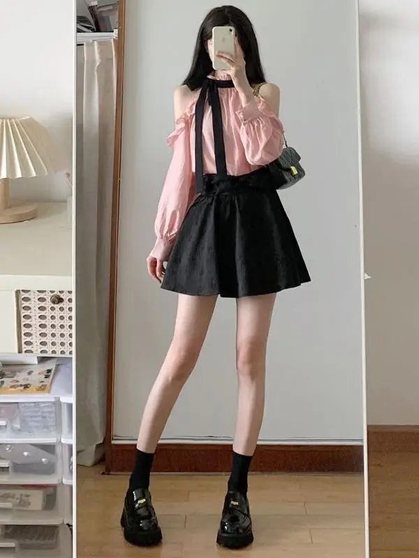 

Summer Outfit Pure Desire Knot Shoulder Bared Top Half Skirt Two Piece Set Chic Sweet And Spicy Skirt Set