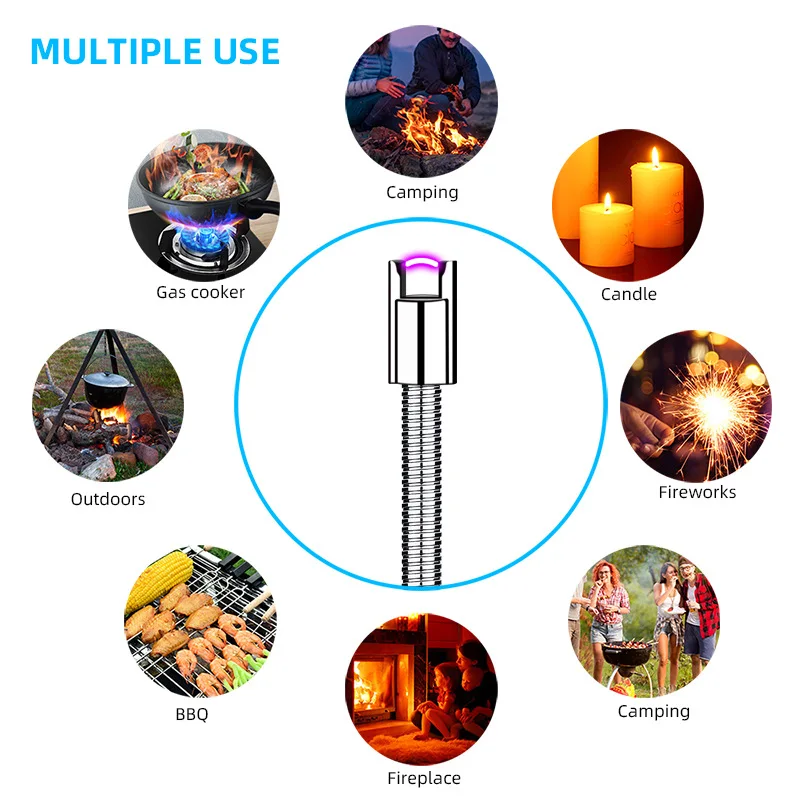 Large Capacity Battery 360°Use Metal Electric Arc USB Lighter Windproof Candle Kitchen Gas Stove Pulse Flameless Light Gun