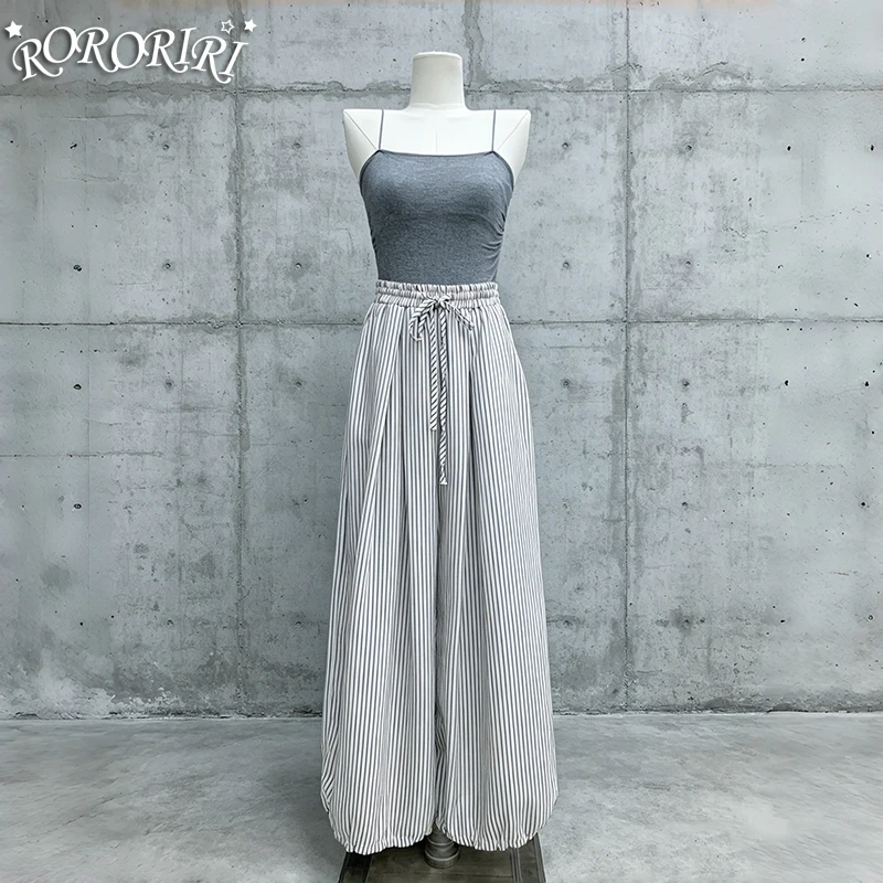 

RORORIRI Parachute Pants for Women Versatile Going Out Stripe Loose Drawstring Waist Causal Pants Running Summer Everyday Wear