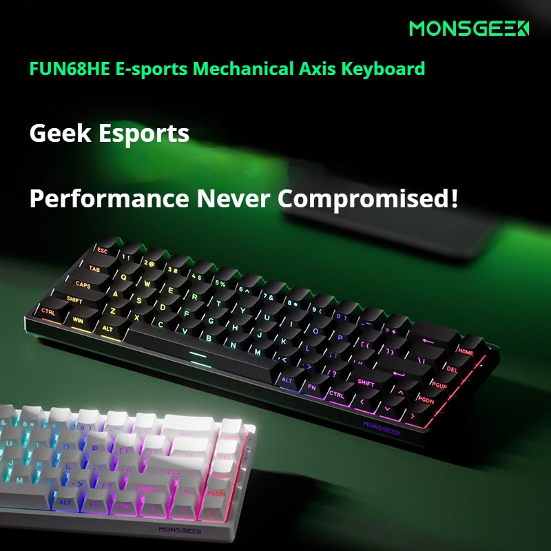 Механическая клавиатура FUN68, магнитная ось, трехрежимное подключение, Rt0.01, ARGB, предназначенная для игр, эргономичная, сверхнизкая задержка, беспроводная связь
