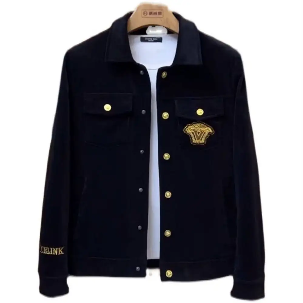 

Мужская весенне-осенняя куртка: новая модная и универсальная модель из вельвета, стильная и простая повседневная куртка с отложным воротником для мужчин.