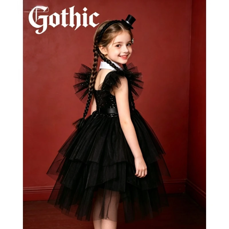 Dress Kids Black Tulle Dress Girls Party Fancy Grils Carnival Role Play Outfit Children Evening Dress Holiday Performance Wear