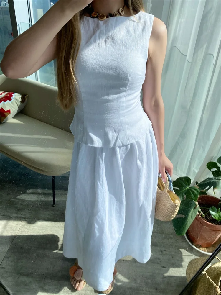 

Комплект Susan Linyi: Ретро-жилет без рукавов из льна и юбка с завышенной талией, черно-белый, модный летний наряд для женщин