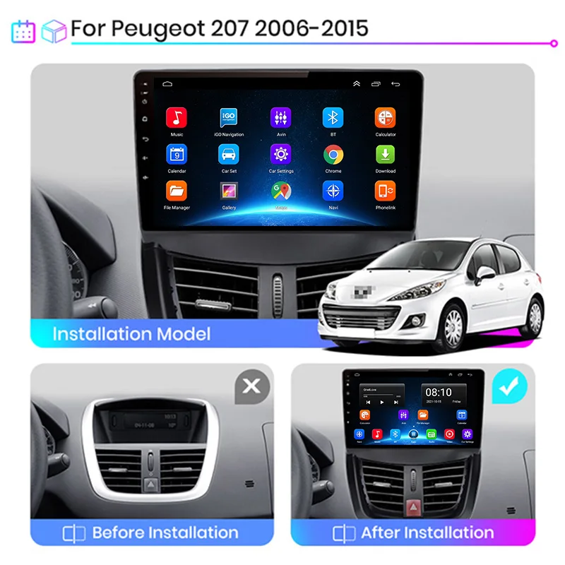 Android 10 Car Radio Multimedia Video Player For Peugeot 207 CC 207CC 2006 2007 2008 2009 2010 - 2015 2Din RDS Stereo DVD