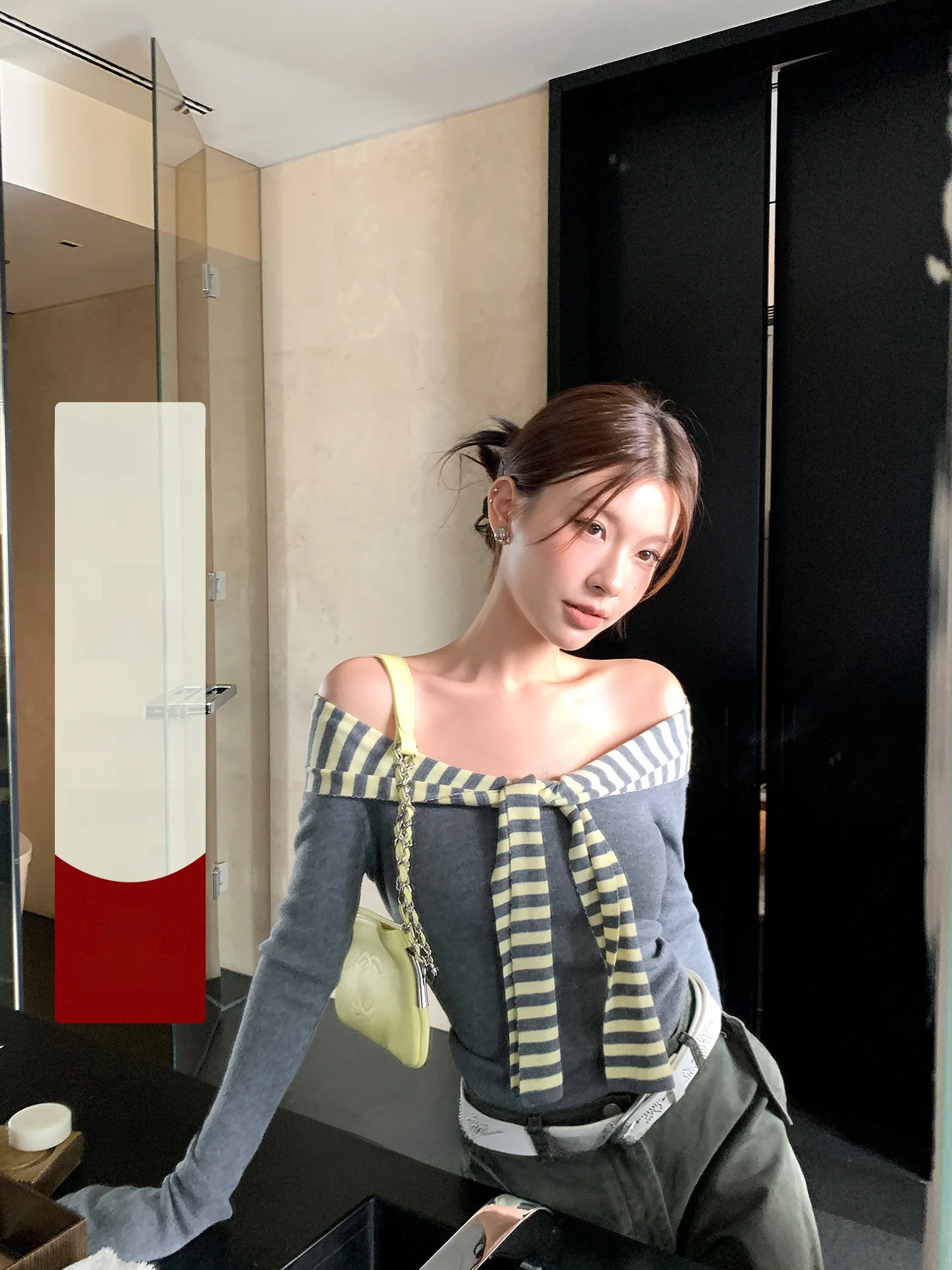 

LIONE Nautical Miu Series Design Sense Color Block Stripe Sash Fake Two-Piece Knitted Sweater Casual Style Slim Fit Long Slee...