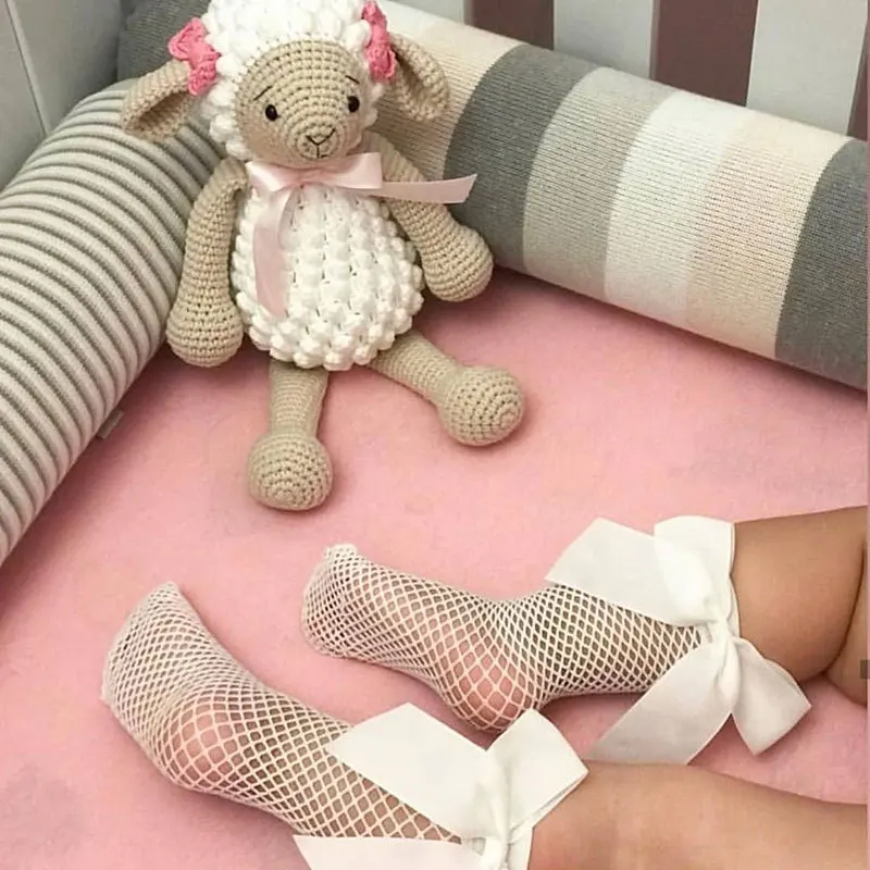 Fashion Baby Girl skarpety z siatką z duża kokarda lato bawełna oddychająca czarny biały śliczny maluch dzieci skarpetki 0-6 lat