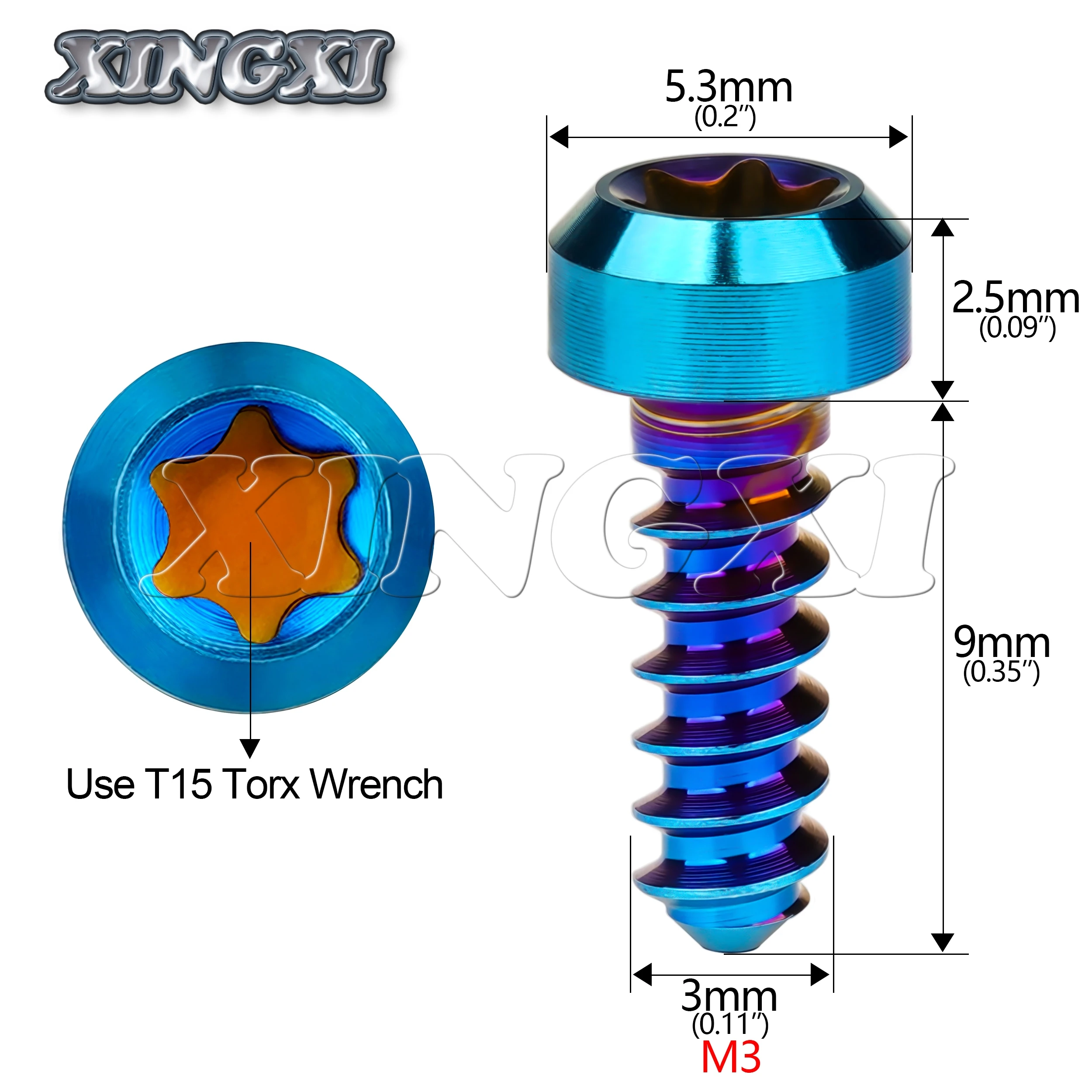 Xingxi 6AL/4V(TC4)Titanium Alloy Grade 5 bolt M3 T15 Rounded Corner Torx Wrench screws 9mm length Self-tapping screw fasteners