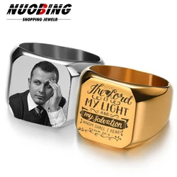 Customized Name Photo Thick Ring Punk Stainless Steel Square Men's Stamp Accessories Lover Engagement Wedding Ring