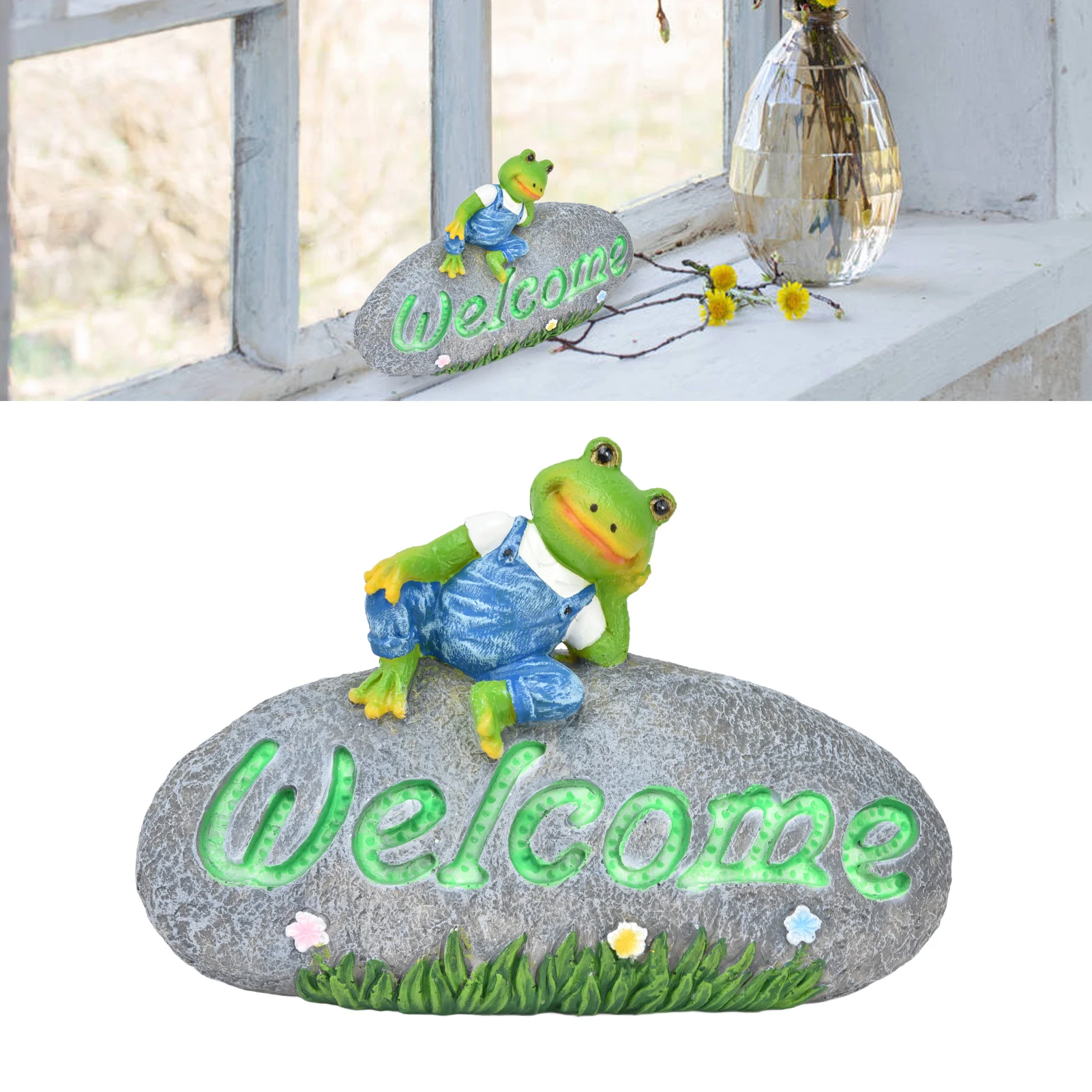 Welcome Frog Statue Luminous Garden Decor Resin Craftwork Patio Yard Lawn Animal Ornament For Indoor Outdoor