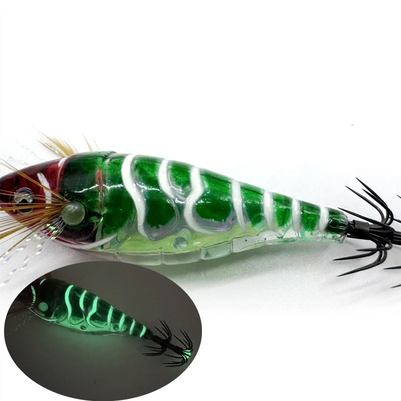 Luminous Wooden Shrimp Squid EGI Jig Vertical Jigging Lure Octopus Shrimp Cuttlefish Squid Fishing lure Bait Japan Hook view 3