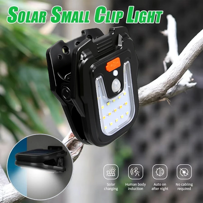 

New LED Solar Garden Outdoor Lights Clip Light Waterproof Motion Sensor Camping Lamp Rechargeable for Landscape Wall Decoration