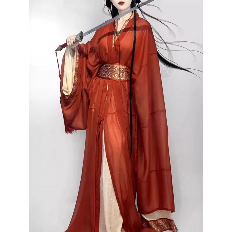 

New Han clothing Warring States robe Masan Chu tomb restoration straight train set ancient style collar Han clothing