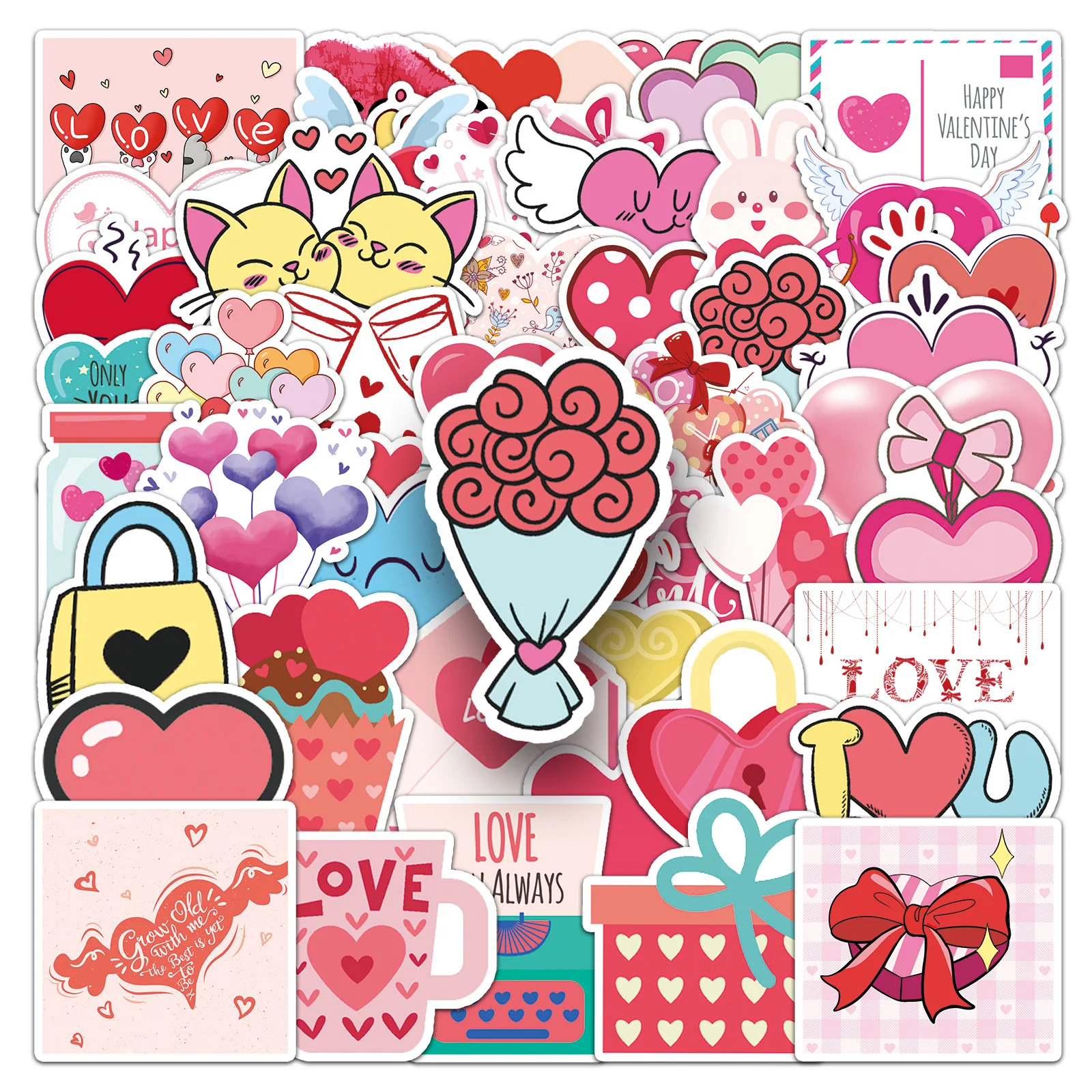 50 個バレンタインデーステッカー INS スタイル漫画かわいい落書き防水デカールおもちゃギフトスーツケースデスクラップトップギター用