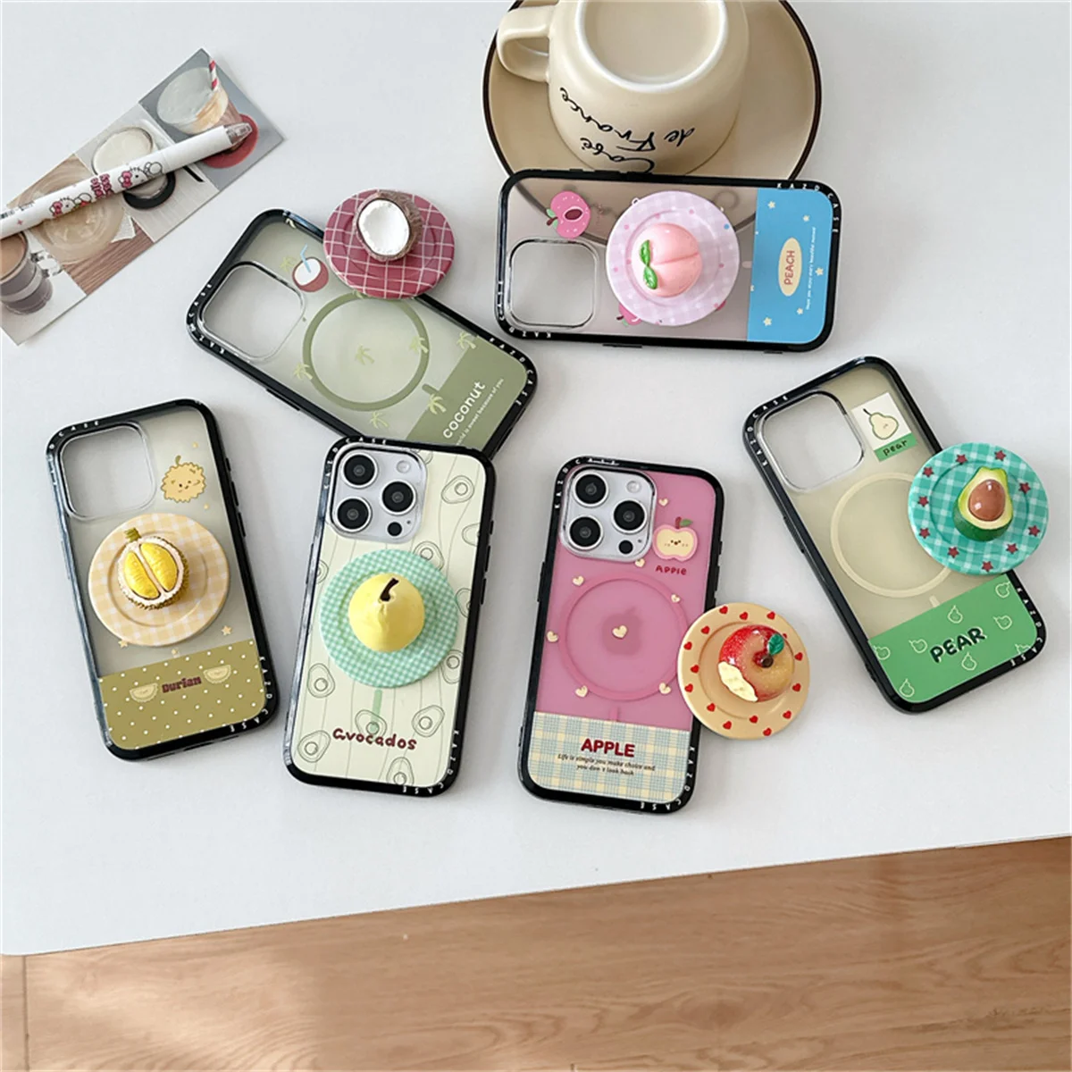 

Korean Summer Cute Fruit Magnetic Phone Case For iPhone 16 Pro 15 14 Pro Max Cover with Stand Holder For Magsafe Cases Capa