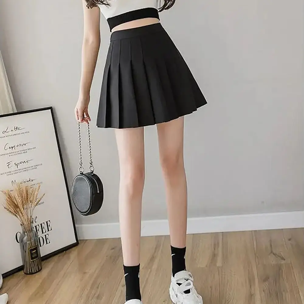 New Preppy Style Pleated Skirt Plus Size Black High Waist Skirt JK Uniform Skirt School Girl