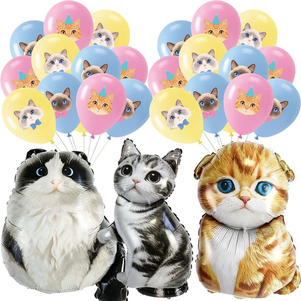 Katzen-Geburtstagsparty-Dekorationen 12-Zoll-Latex-Ballons mit Tiermotiven Niedliche Kätzchen-Themen-Luftballons Lustige Geburtstagsparty-Deko-Artikel