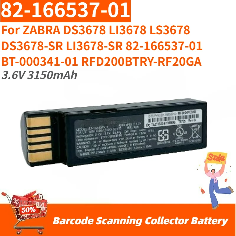 High Quality 82-166537-01 Battery 3.6V 3150mAh For ZABRA LS3678 DS3678 LI3678 DS3678-SR LI3678-SR Barcode Scanning Collector