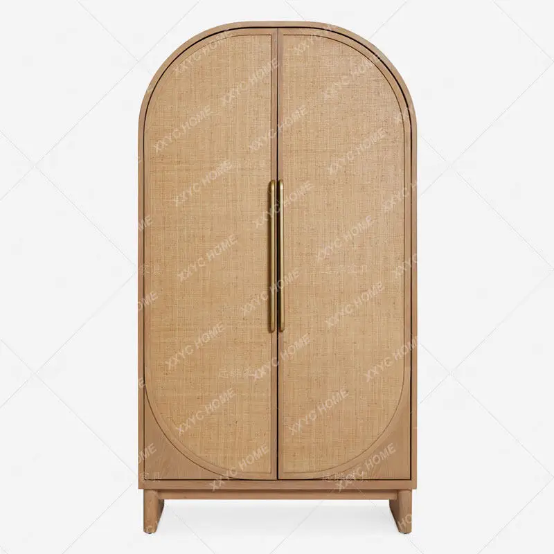

L light luxury simple bookcase, startling wind rattan bed and breakfast log color double door storage arched large cabinet