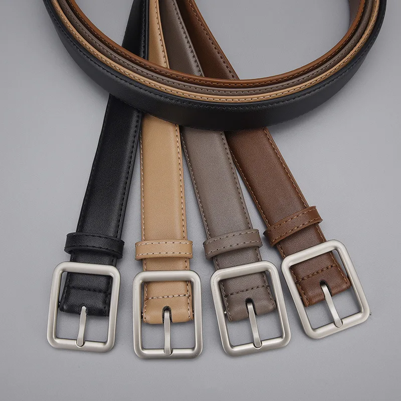 

Новый женский кожаный ремень, корейская версия, простая серия, квадратный сплав, японская пряжка, коровья ремень, универсальный и модный