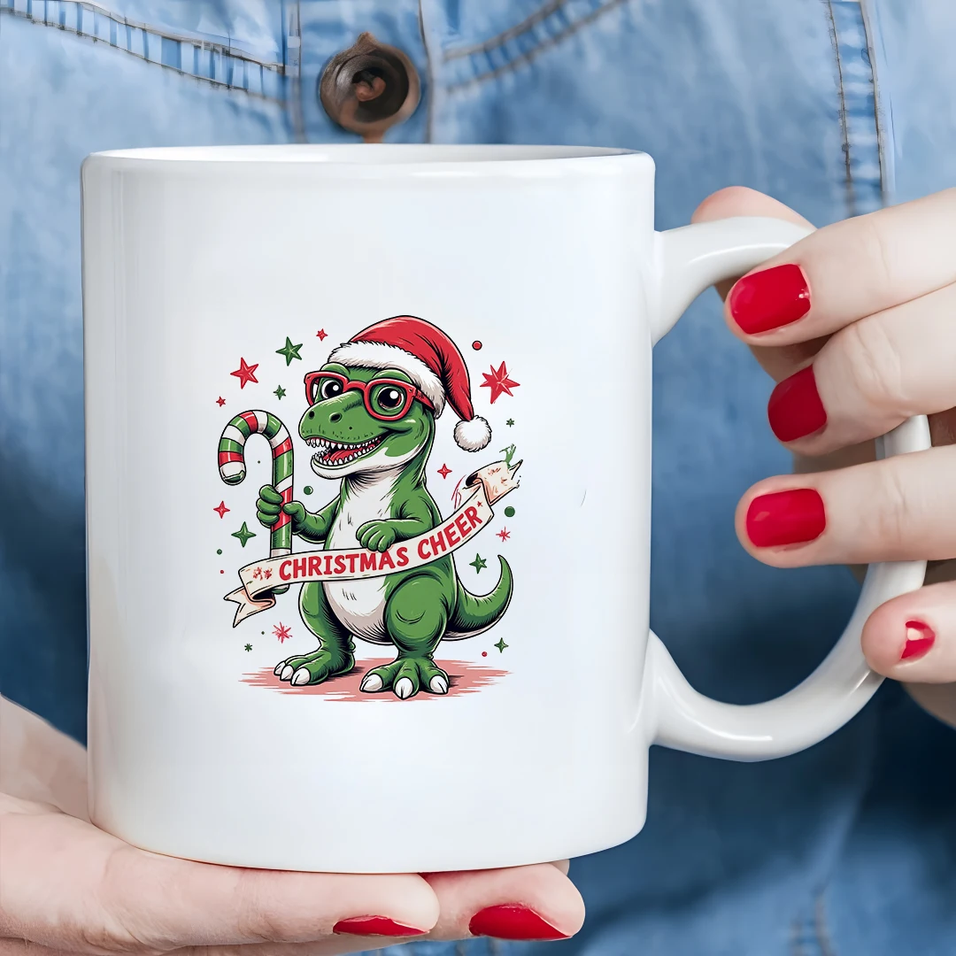 

11oz Christmas Dinosaur Mug + Cartoon Christmas Gift Cup + Kids Drink Cup + Family Office Cup