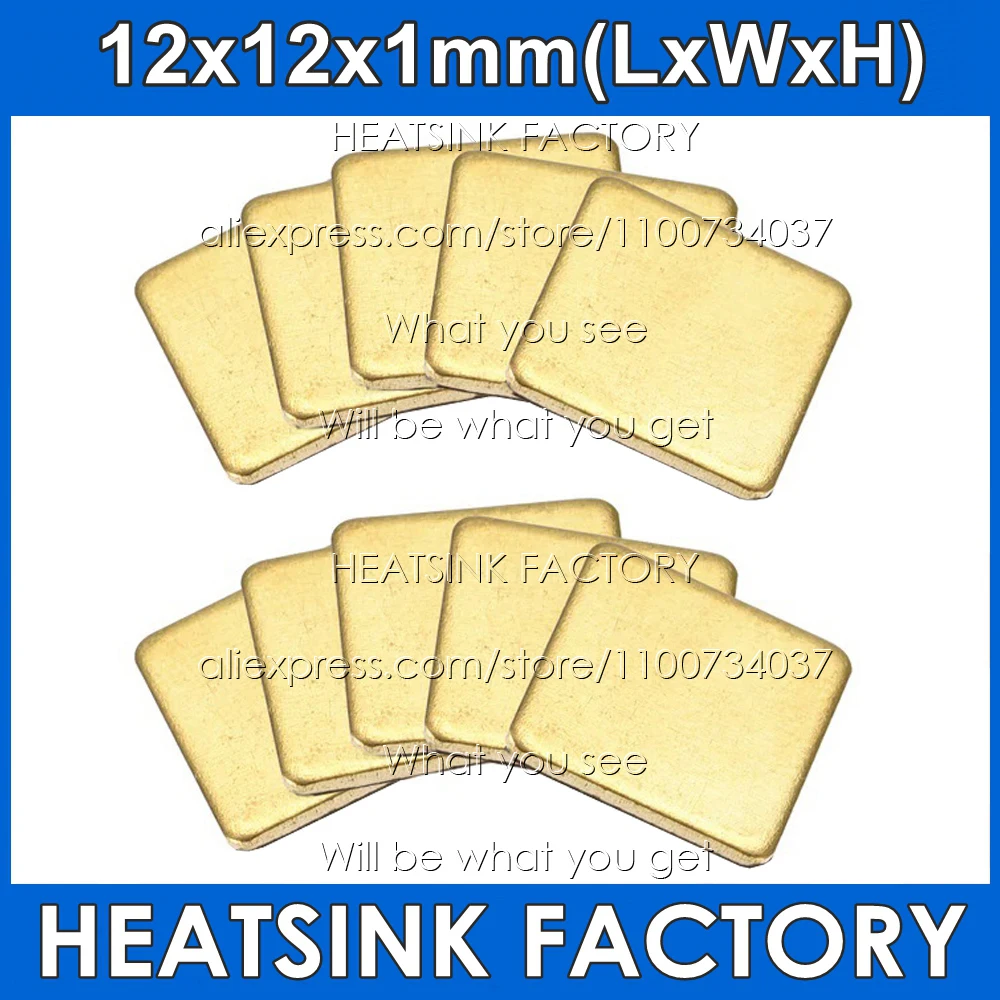 Optional 10pcs 12x12x1mm Copper Heatsink Laptop Sheet Plate Strip Shim With Thermal Pad For GPU CPU VGA Chip RAM Cooling