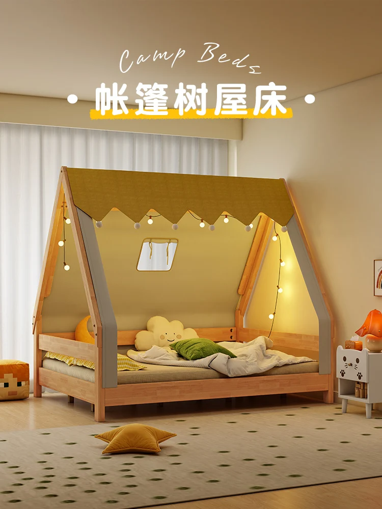 Full solid wood children's bed tent tree house bed boy's single bed 1.2 meters 1.5 girls princess bed residential children's roo