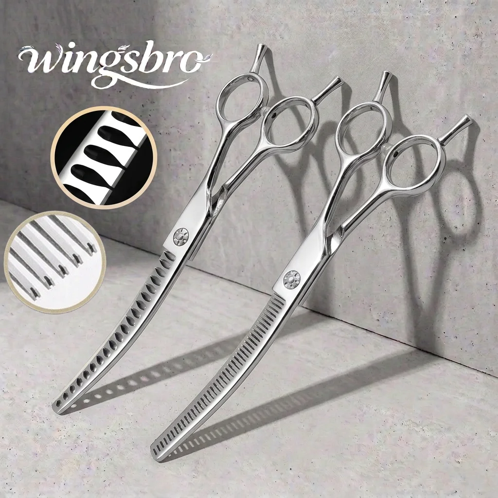 Professional Pet Grooming Scissors 7 Inch Curved Chunking Scissors For Dogs & Cats Ideal For Diy Home Use