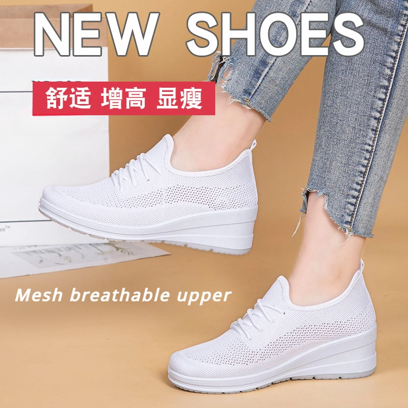 

Fashion new women's high heels mesh breathable shoes thick-soled wedge heel casual cloth shoes inner height increase