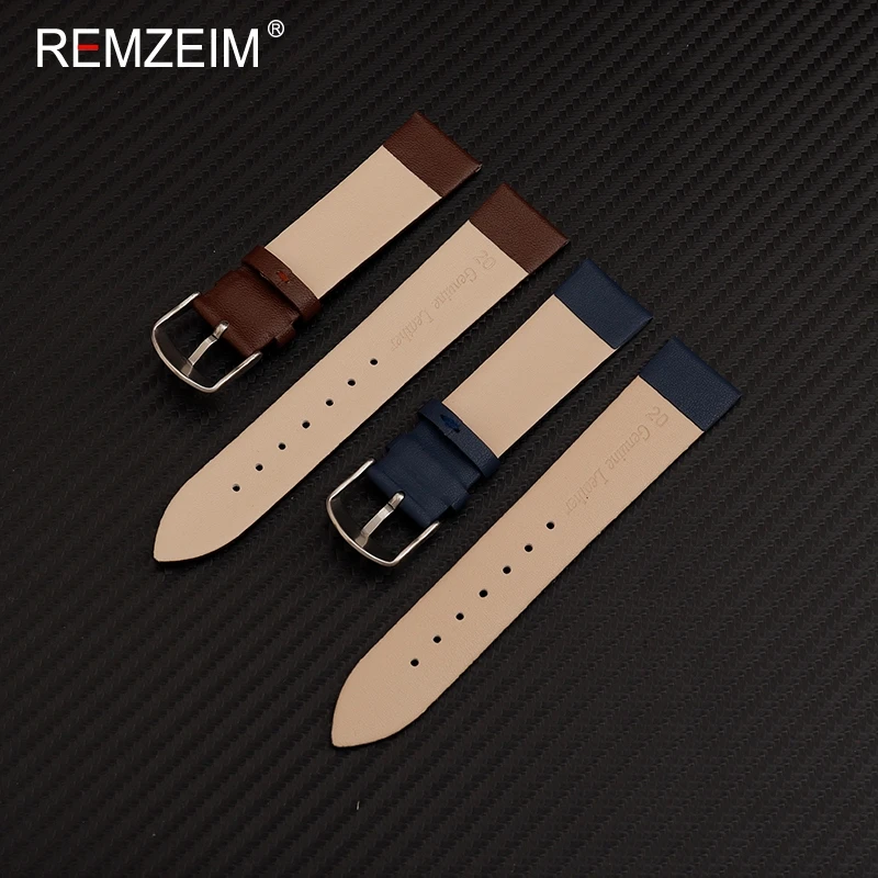 Soft Ultra Thin Leather Watchband Leather Watch Strap 14mm 16mm 18mm 20mm 22mm Silver Stainless Steel Buckle Men Women Watchband