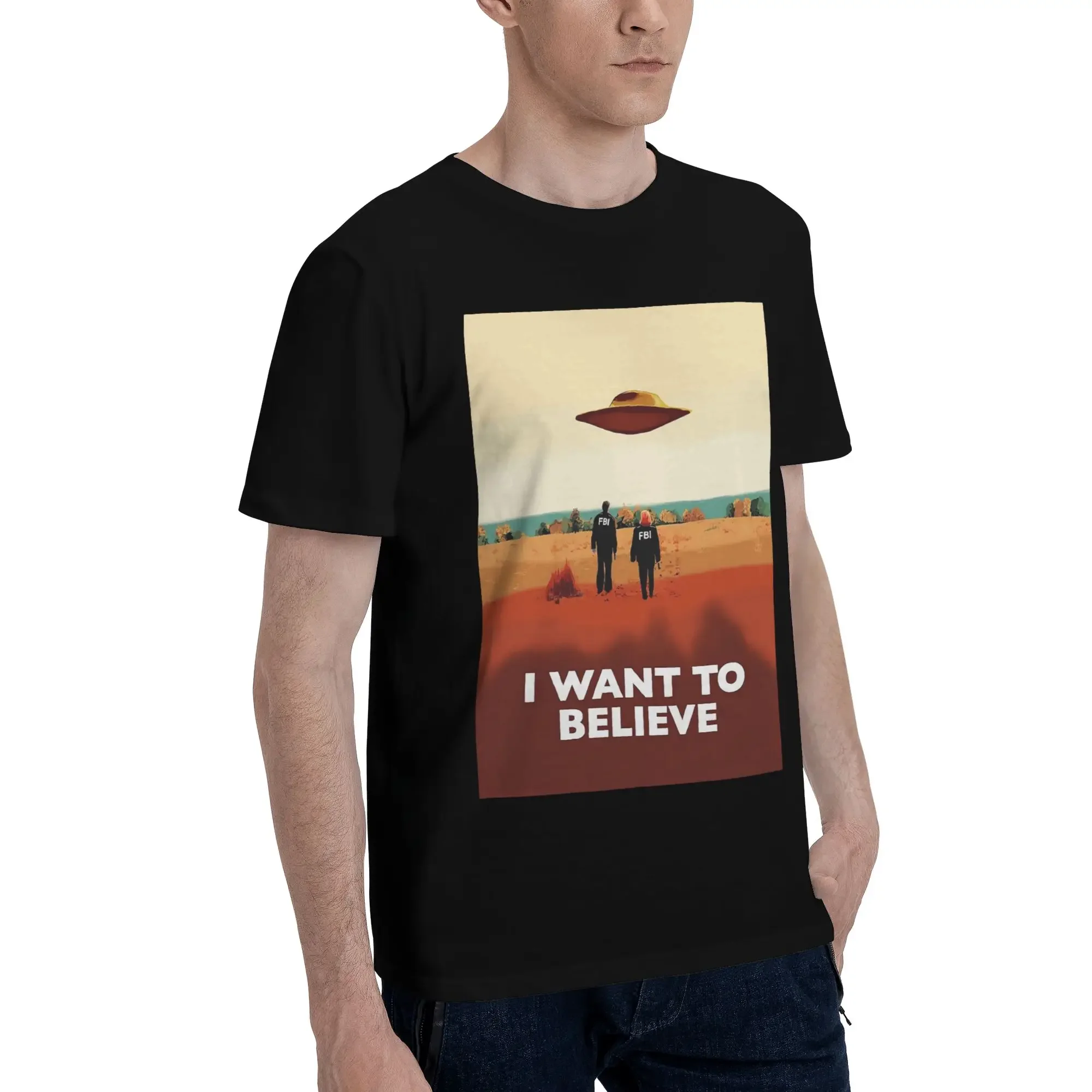The X Files I want to believe FBI p Men T-Shirt Plus Size T Shirts Men's O-Neck Cotton Tees Short Summer Male