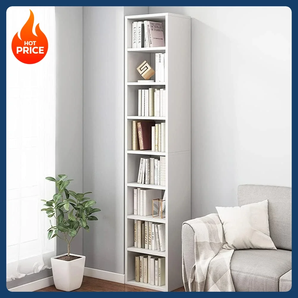 

[New Arrival!]Small Narrow Corner Bookcase - 71 Inches Tall Gap Freestanding Storage Cabinet, 8 Lattices Open Shelves Tower Rack