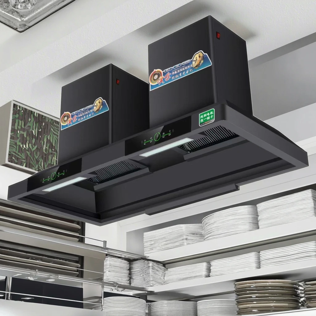 

Коммерческая вытяжка с высоким двойным двигателем, корпус из нержавеющей стали для разделения дыма, вытяжное отверстие, электрическое для бытовой кухни