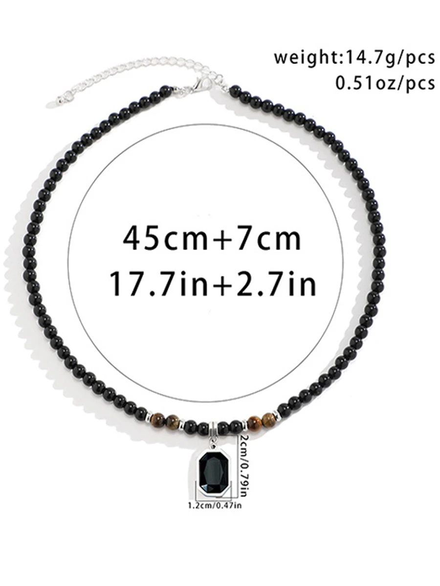 Salircon Prosty Naszyjnik z Koralikami z Kamienia Czarnego Tygrysa, Punkowy Geometryczny Wisiorek ze Stali Nierdzewnej, Choker dla Mężczyzn, Biżuteria Codzienna — zdjęcie 2