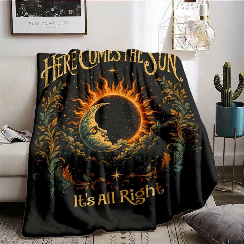 Sun Moon Flannel Blanket, Celestial Graphic Flannel Throw, Cosmic Eclipse Cozy Blanket, Mystical Sky Warm Blanket, Boho