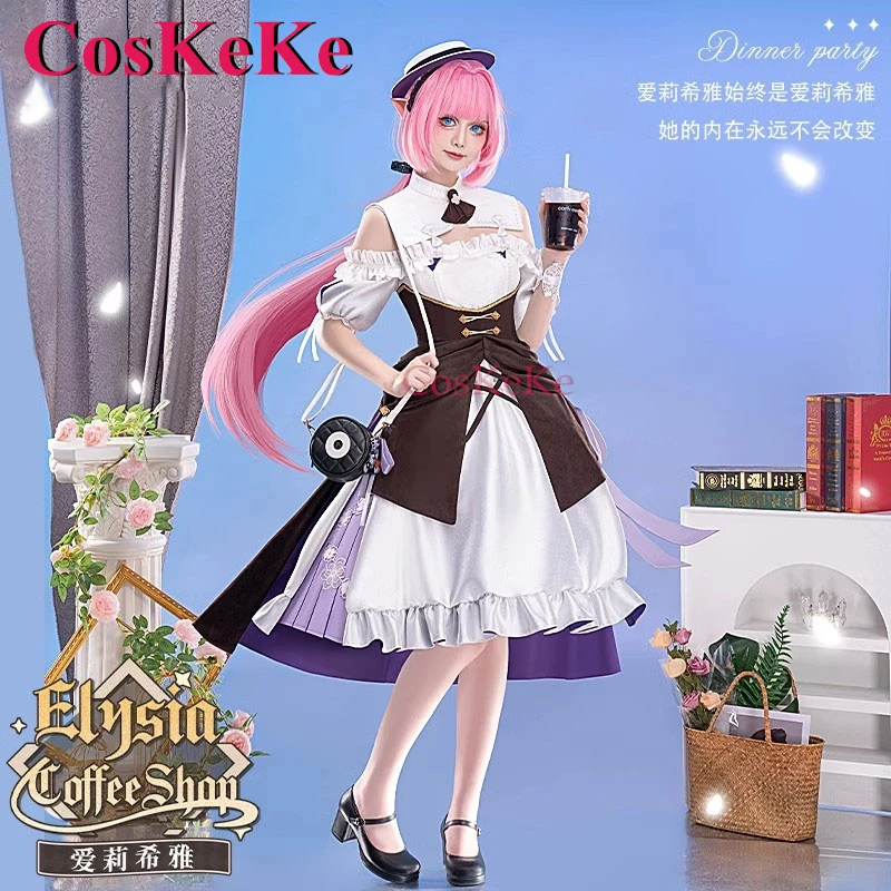 

CosKeKe Elysia Cosplay Game Honkai Impact 3 Costume Sweet Memories Coffee Shop Uniform Dress Activity Party Role Play Clothing